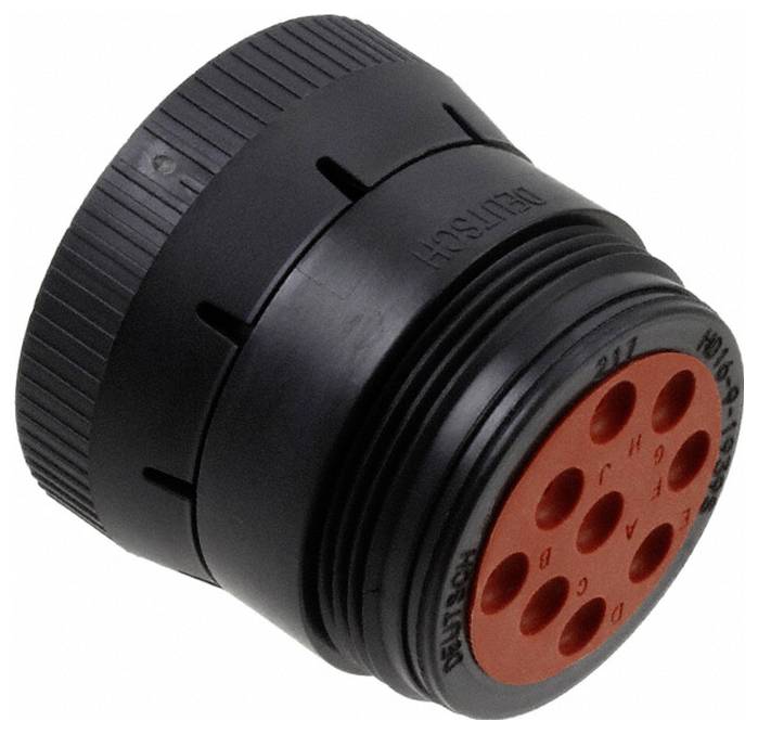 Ein schwarzer und roter runder Elektrostecker mit mehreren Löchern, das zum sicheren Verbinden von Stromkreisen in Geräten entwickelt wurde.