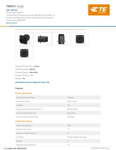 teconnectivity TE Connectivity 796272-1 Rundsteckverbinder Bag 1St.