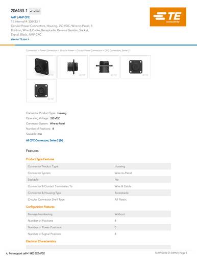 teconnectivity TE Connectivity 206433-1 Rundsteckverbinder Bag 1St.