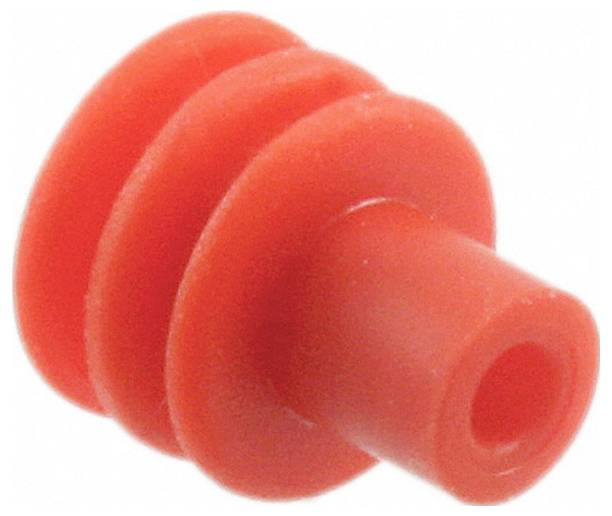 Rotes Kunststoffzahnrad mit drei Rippen und einem zentralen Loch, von einer seitlichen Perspektive betrachtet.