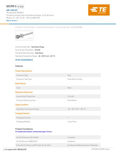 teconnectivity TE Connectivity 207299-3 Rundsteckverbinder Package 1St.