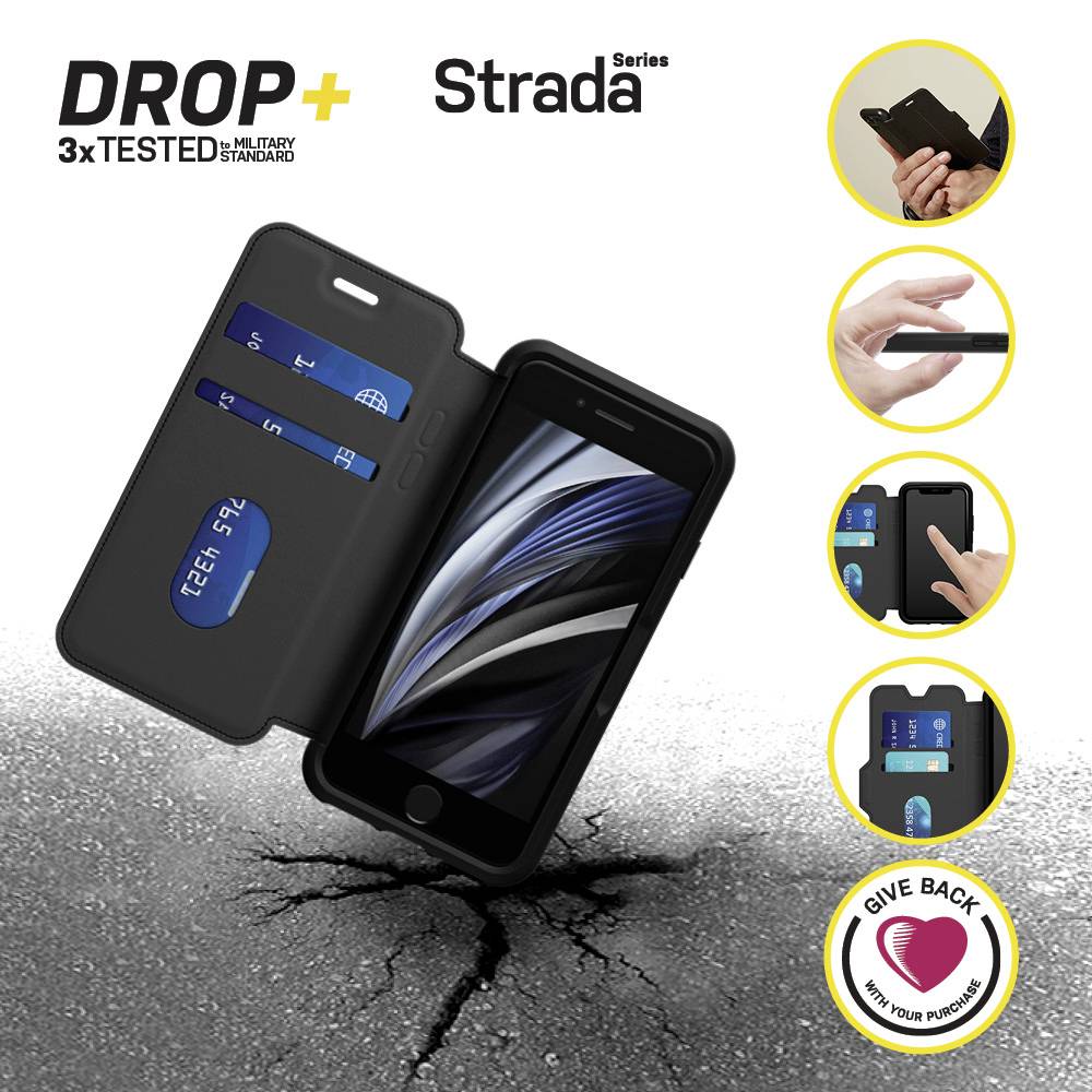 Otterbox Strada Booklet Apple iPhone SE (3rd/2nd gen)/8/7 Schwarz Handy Flip Case, Stoßfest 77-65076