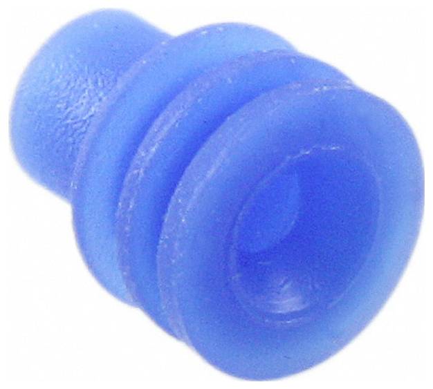 Eine Nahaufnahme einer kleinen, blauen, zylindrischen Ohrhörer-Spitze mit Rillen, vermutlich für In-Ear-Kopfhörer verwendet.