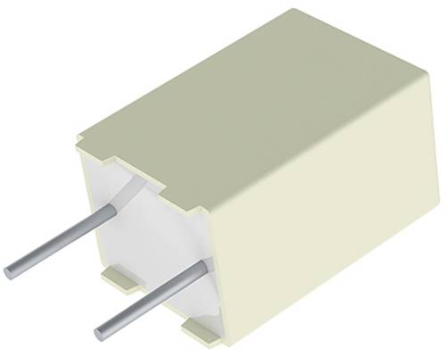 „Ein rechteckiges beige elektronisches Bauteil mit zwei Metalldrähten, die von einer Seite hervorragen, das typischerweise auf Leiterplatten verwendet wird.