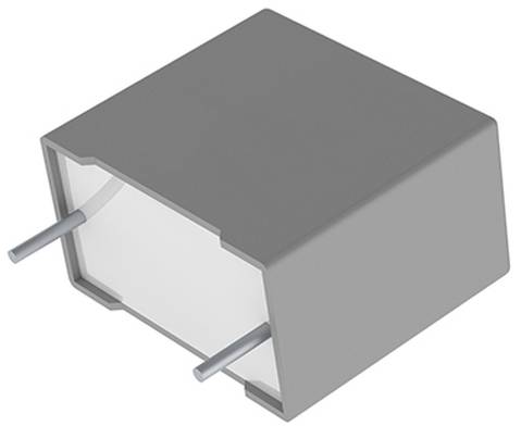 Ein graues rechteckiges elektronisches Bauteil mit zwei Metallanschlüssen, die von einer Seite abstehen.