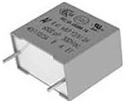 Ein kleines, rechteckiges elektronisches Bauteil mit zwei vorstehenden Anschlussdrähten, beschriftet mit technischen Spezifikationen und Symbolen auf der Oberfläche.