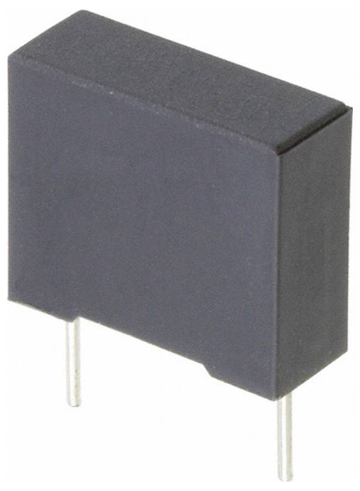 Ein rechteckiger schwarzer elektronischer Bauteilen mit zwei Metallstiften am unteren Ende, entwickelt für die Montage auf einer Leiterplatte.