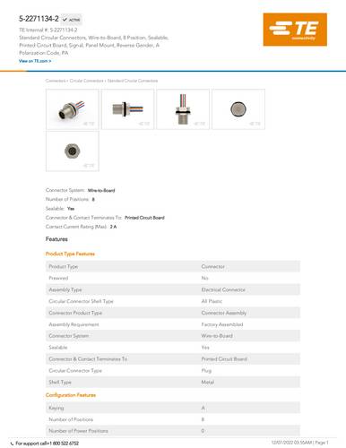 teconnectivity TE Connectivity 5-2271134-2 Rundsteckverbinder Bag 1St.