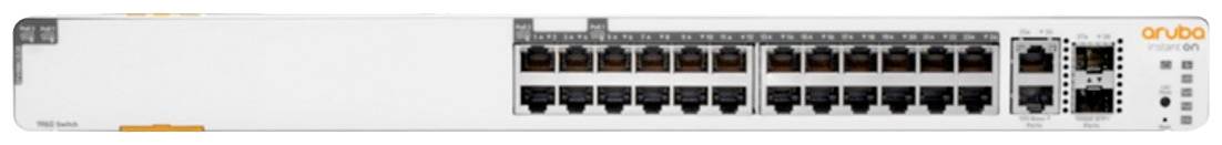 Netzwerk-Switch mit 24 Ethernet-Ports und vier SFP-Ports auf der rechten Seite, geeignet für Unternehmensnetzwerke.