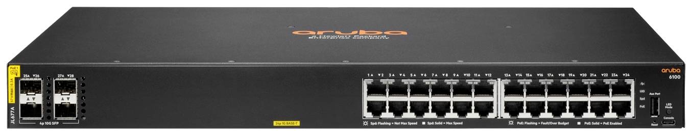 Ein Netzwerk-Switch mit 24 Ethernet-Ports und 4 SFP-Anschlüssen, geeignet für Unternehmensnetzwerke zur Datenverteilung und Verwaltung.