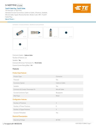 teconnectivity TE Connectivity 3-1437719-0 Rundsteckverbinder Carton 1St.