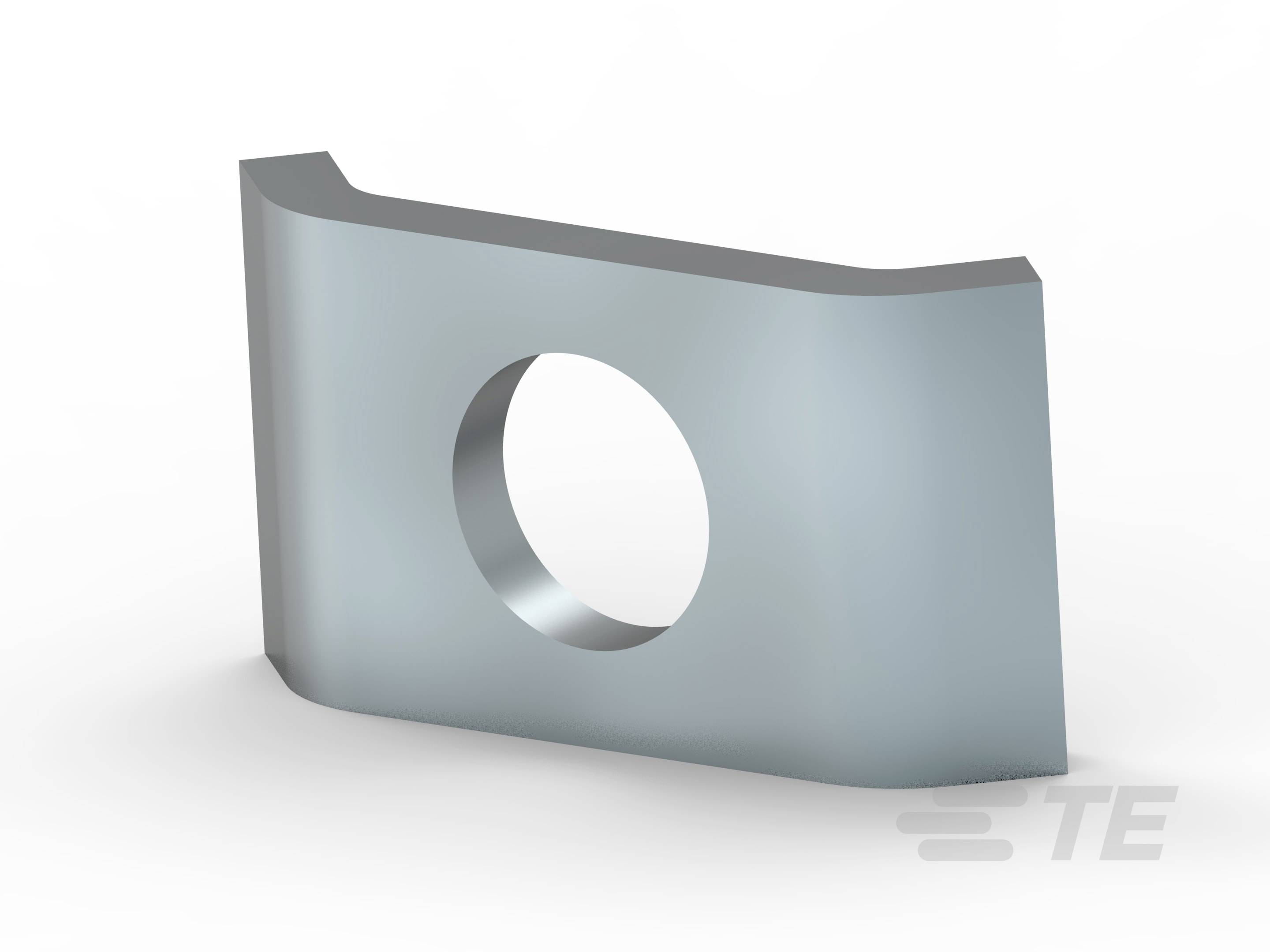 Metallteil mit einer runden Aussparung in der Mitte, vor weißem Hintergrund.