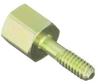 Ein Metallfastener mit sechskantigem Kopf und gewindeförmigem Schaft, der wahrscheinlich zum Befestigen oder Verbinden von Komponenten verwendet wird.