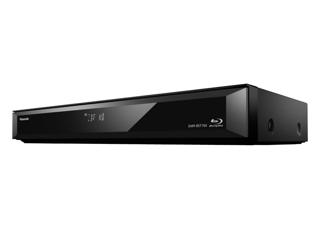Schwarzer Panasonic Blu-ray Disc Player mit schlankem Design und minimalistischer Anzeige auf der Vorderseite.