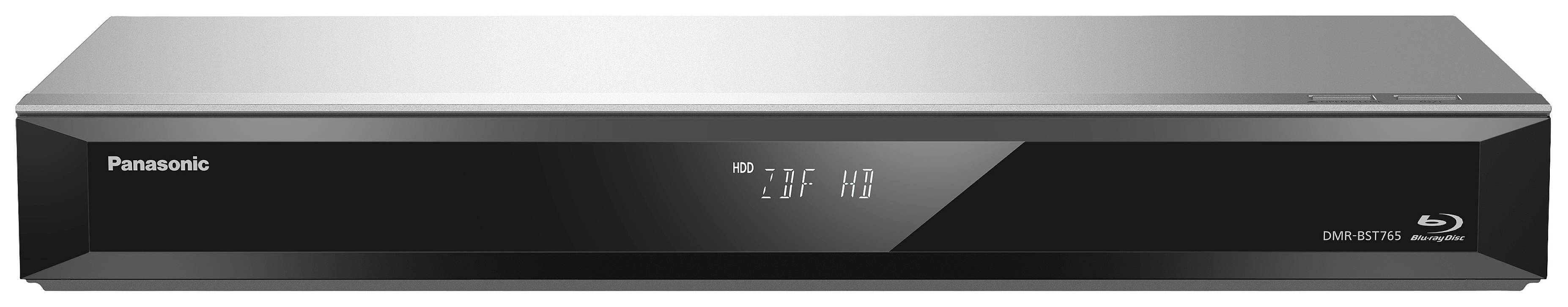 Ein silberner Blu-ray-Player mit digitaler Anzeige auf der Vorderseite. Anzeige zeigt 'CD' an. Modell von Panasonic.