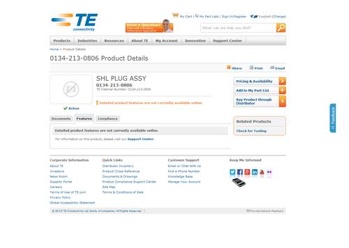 teconnectivity TE Connectivity 0134-213-0806 Rundsteckverbinder Box 1St.