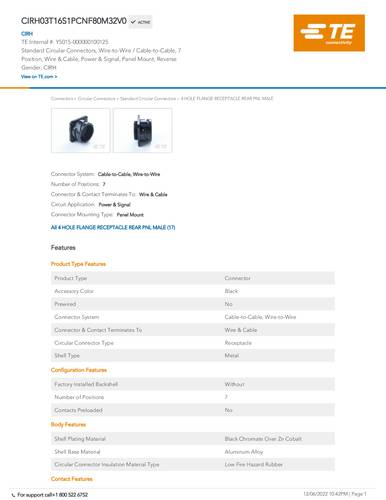 teconnectivity TE Connectivity CIRH03T16S1PCNF80M32V0 Rundsteckverbinder 1St.