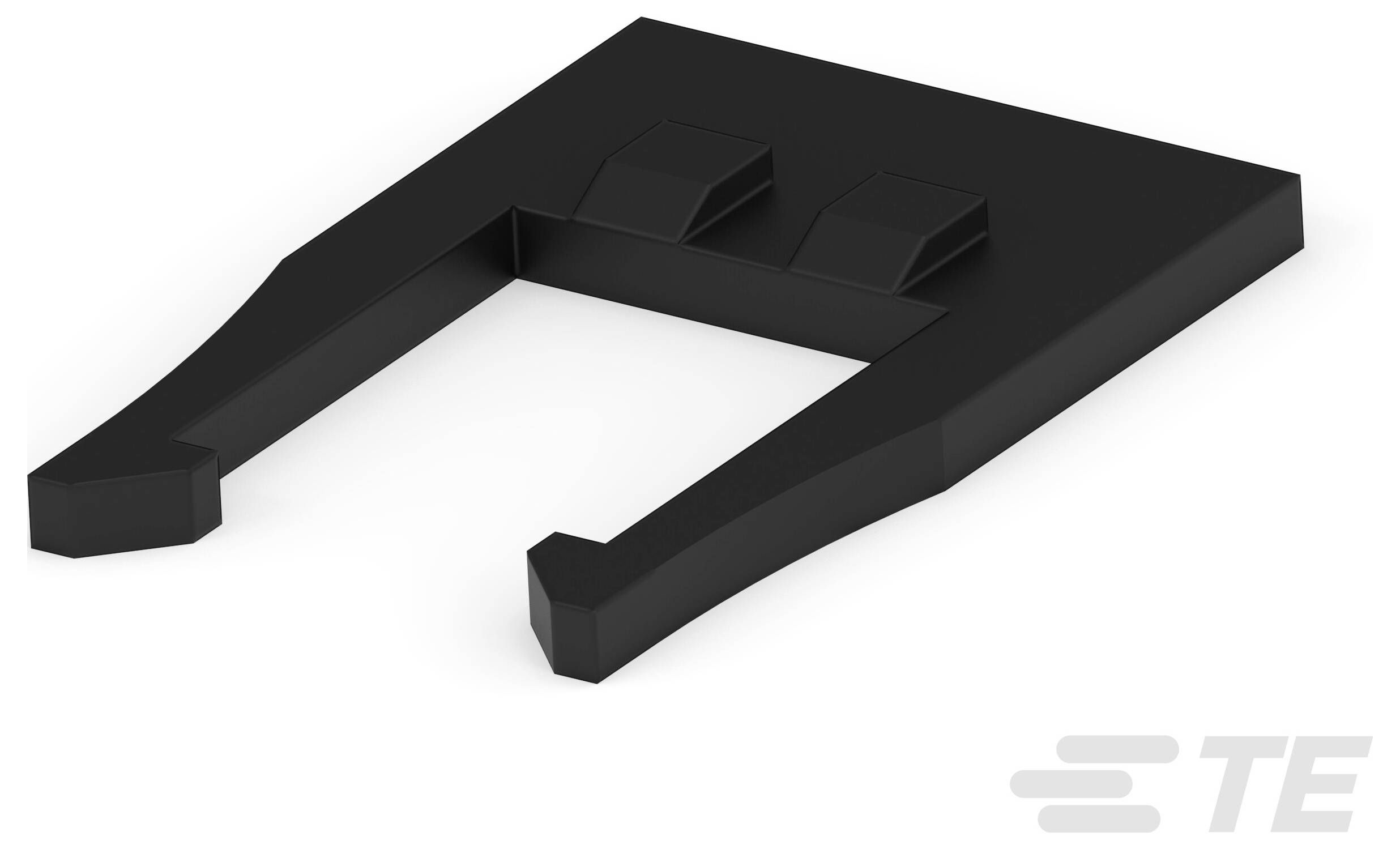 „Eine 3D-Darstellung eines schwarzen Steckerkomponente mit einem TE-Logo in der unteren rechten Ecke.