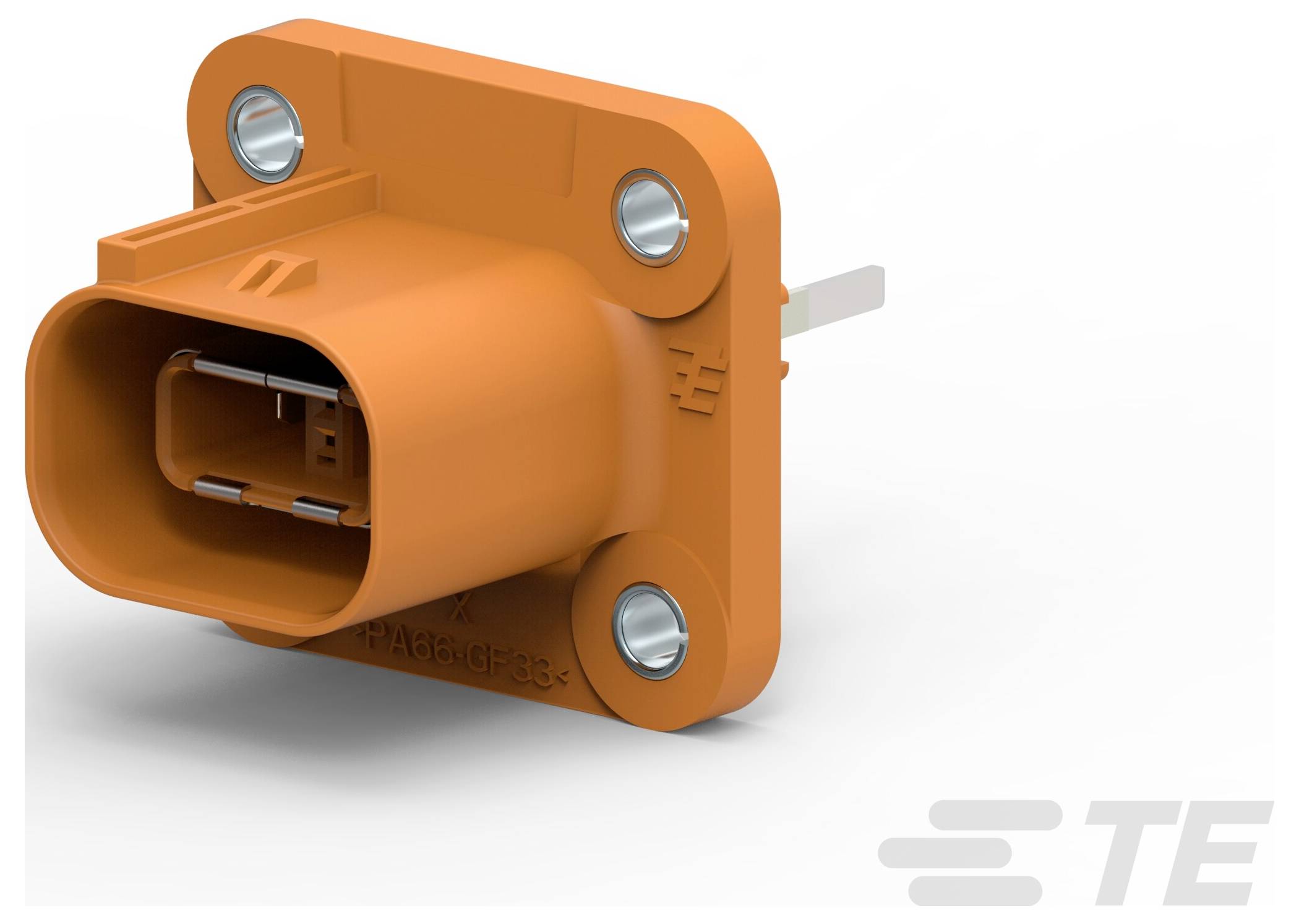 Ein rundes, schwarzes Elektrostecker mit mehreren Löchern für Stifte, entworfen von TE. Es hat eine strukturierte Griffoberfläche für einfache Handhabung.