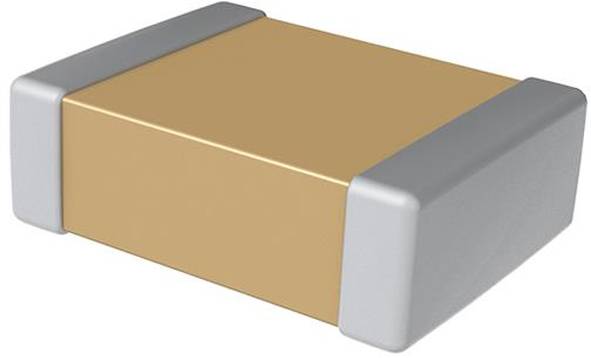 Ein kleines rechteckiges elektronisches Bauteil mit braunem Körper und grauen Enden, typischerweise auf Leiterplatten verwendet.