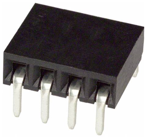 Ein vierstiftig schwarzer Kunststoffstecker mit Metallstiften, die von einer Seite herausragen, wird für elektronische Schaltungsverbindungen verwendet.