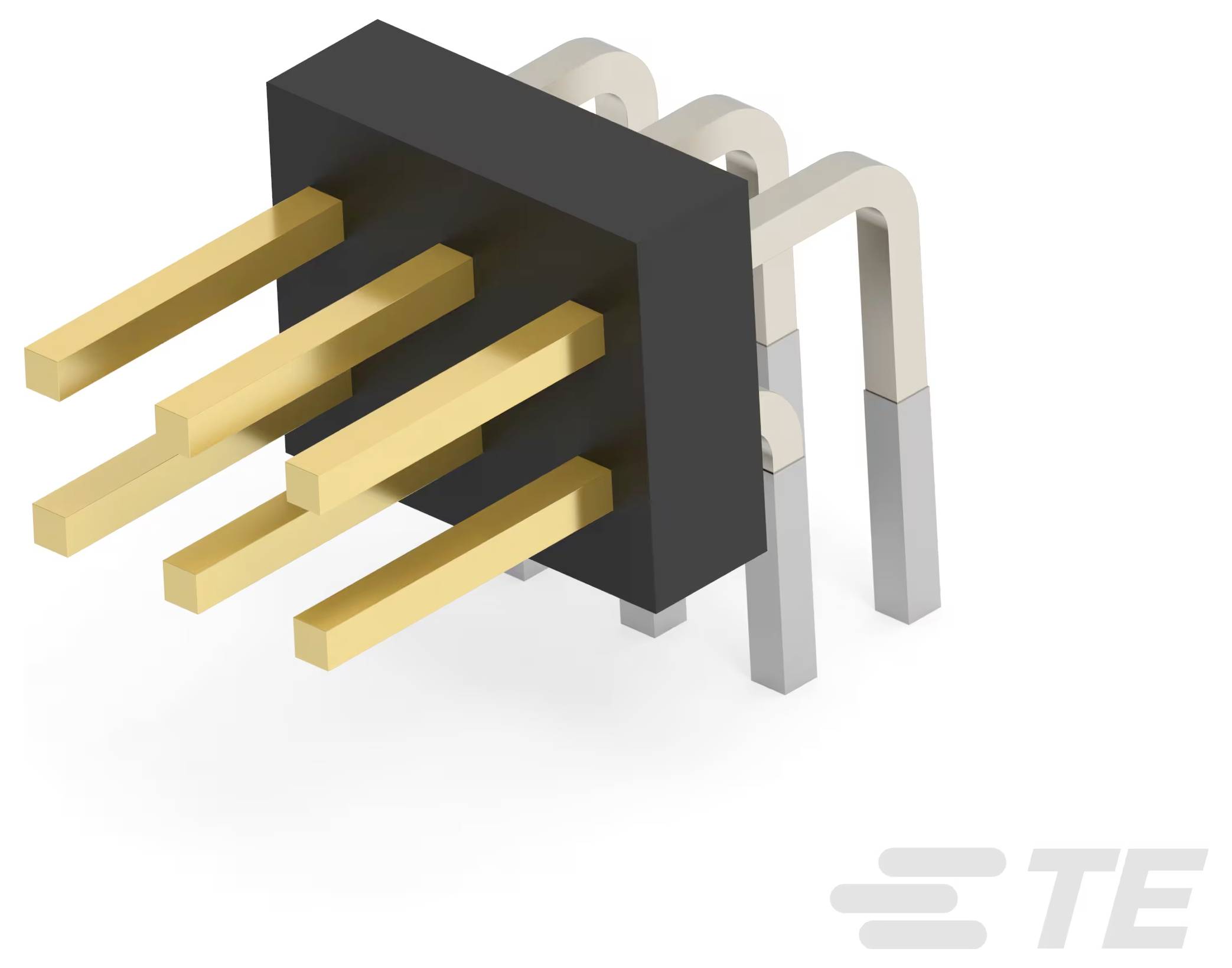 Ein 6-poliger Elektrostecker mit vergoldeten Kontakten und schwarzem Gehäuse, entwickelt für Leiterplattenprogramme, mit einem Logo auf der Seite.