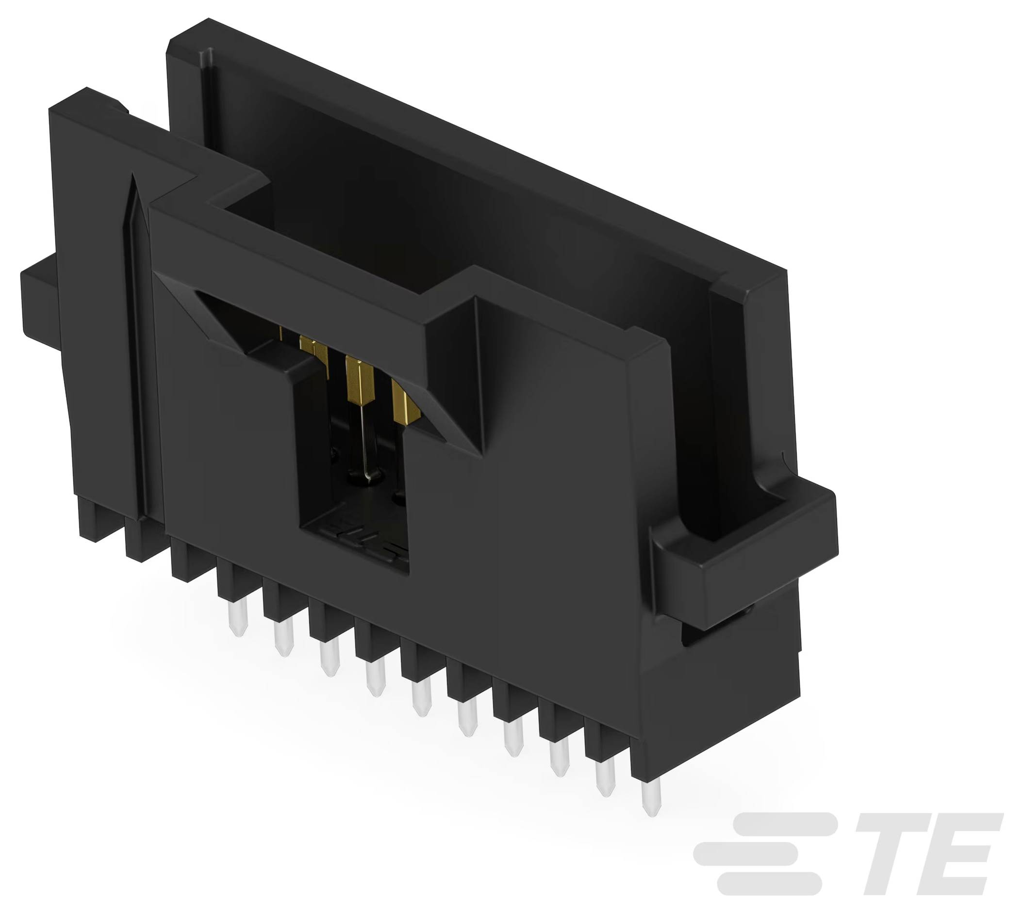 Ein schwarzer elektronischer Steckverbinder mit mehreren Pins, der zum Sichern von Verbindungen in elektronischen Geräten verwendet wird.