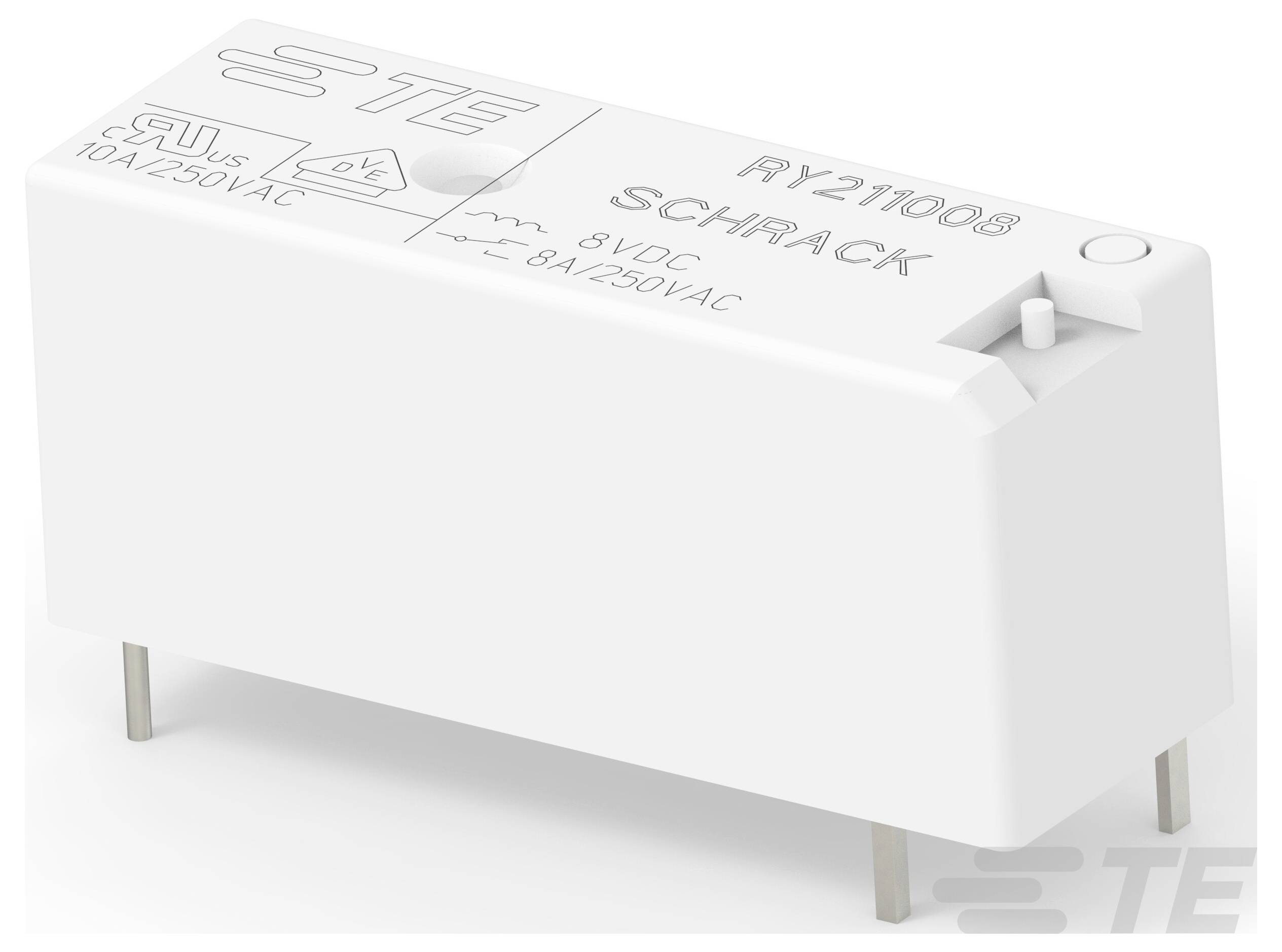 Weiße rechteckige Relaiskomponente mit der Bezeichnung 