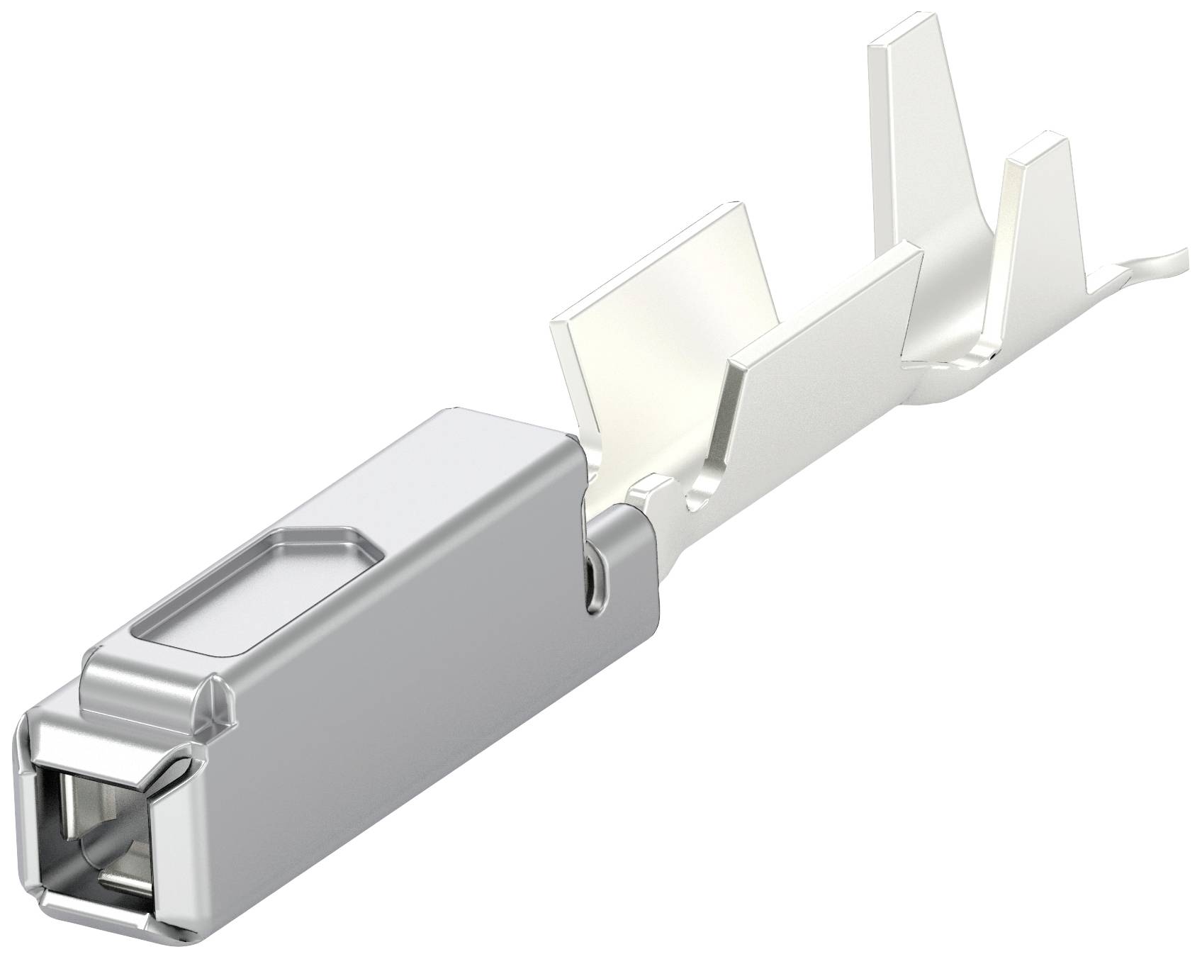 Metallstecker einer elektronischen Verbindung mit rechteckiger Form und gezacktem Kontakt. Verwendet für elektrische Anschlüsse.