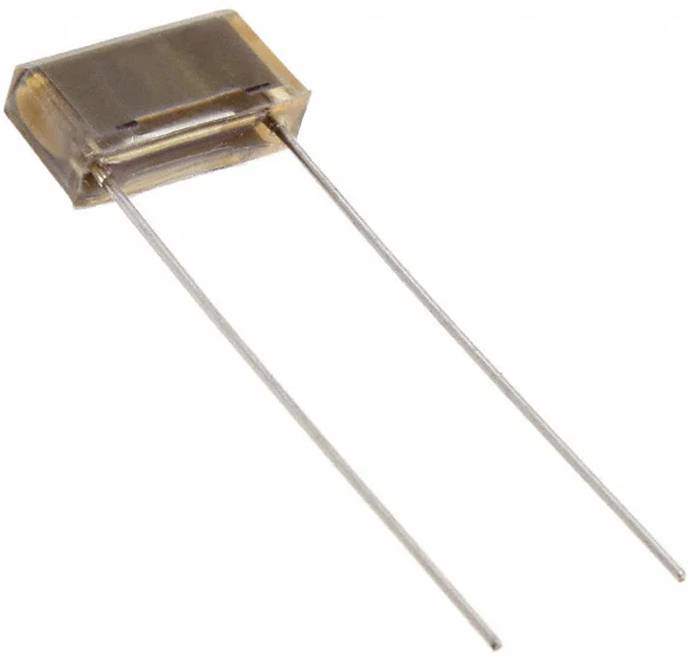 Ein brauner Keramikkondensator mit zwei Metalldrähten, der in elektronischen Schaltungen für Energiespeicherung und Filtranwendungen verwendet wird.