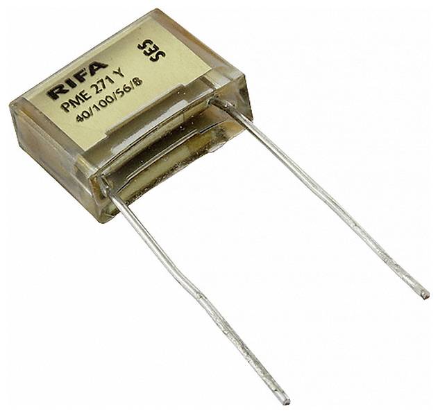 Gelber zylindrischer Kondensator mit Metallzuleitungen an jedem Ende, verwendet in elektronischen Schaltungen zur Energiespeicherung.