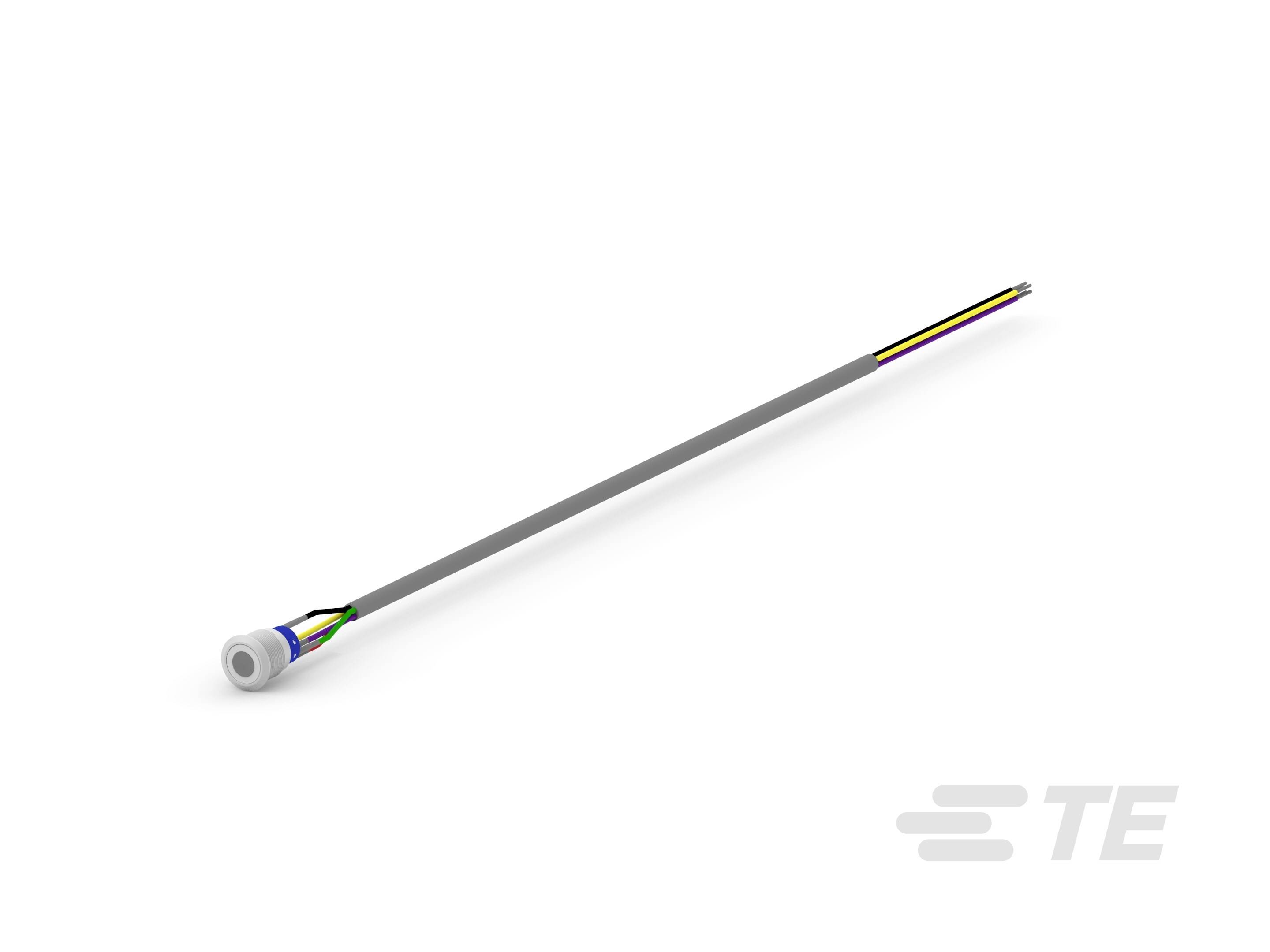 Sensor mit langer, dünner Sonde und farblich codierten Kabeln, geeignet für präzise Temperaturmessungen in technischen Anwendungen.