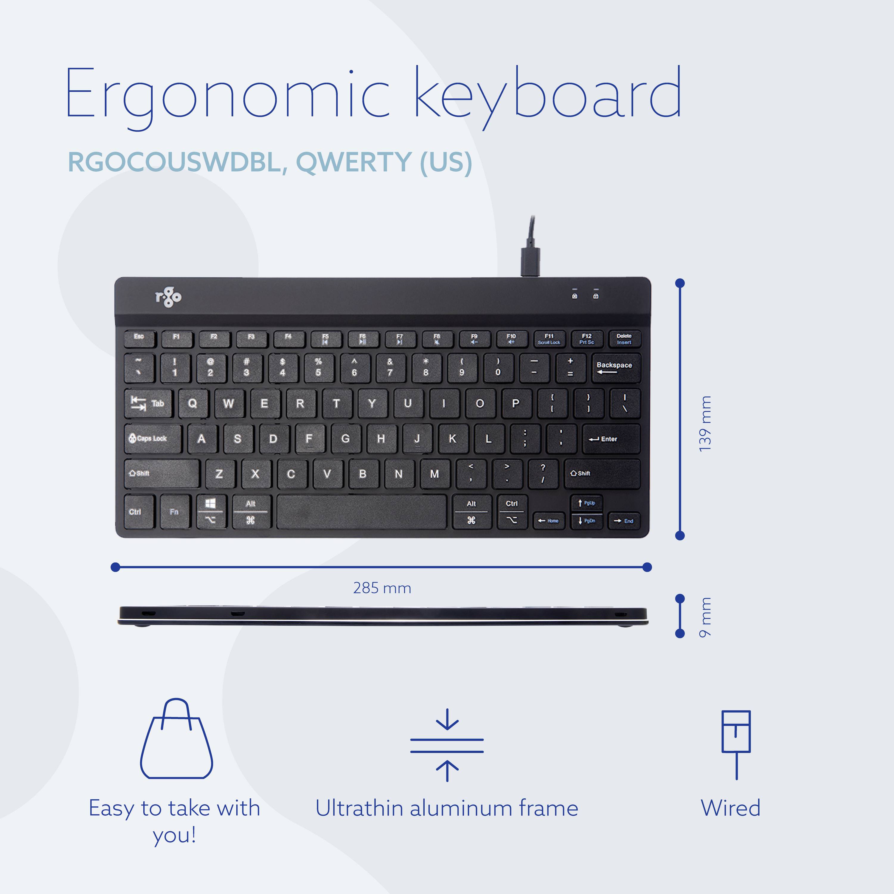 R-GO Tools Compact Break Kabelgebunden Tastatur US-Englisch, QWERTY Schwarz Ergonomisch