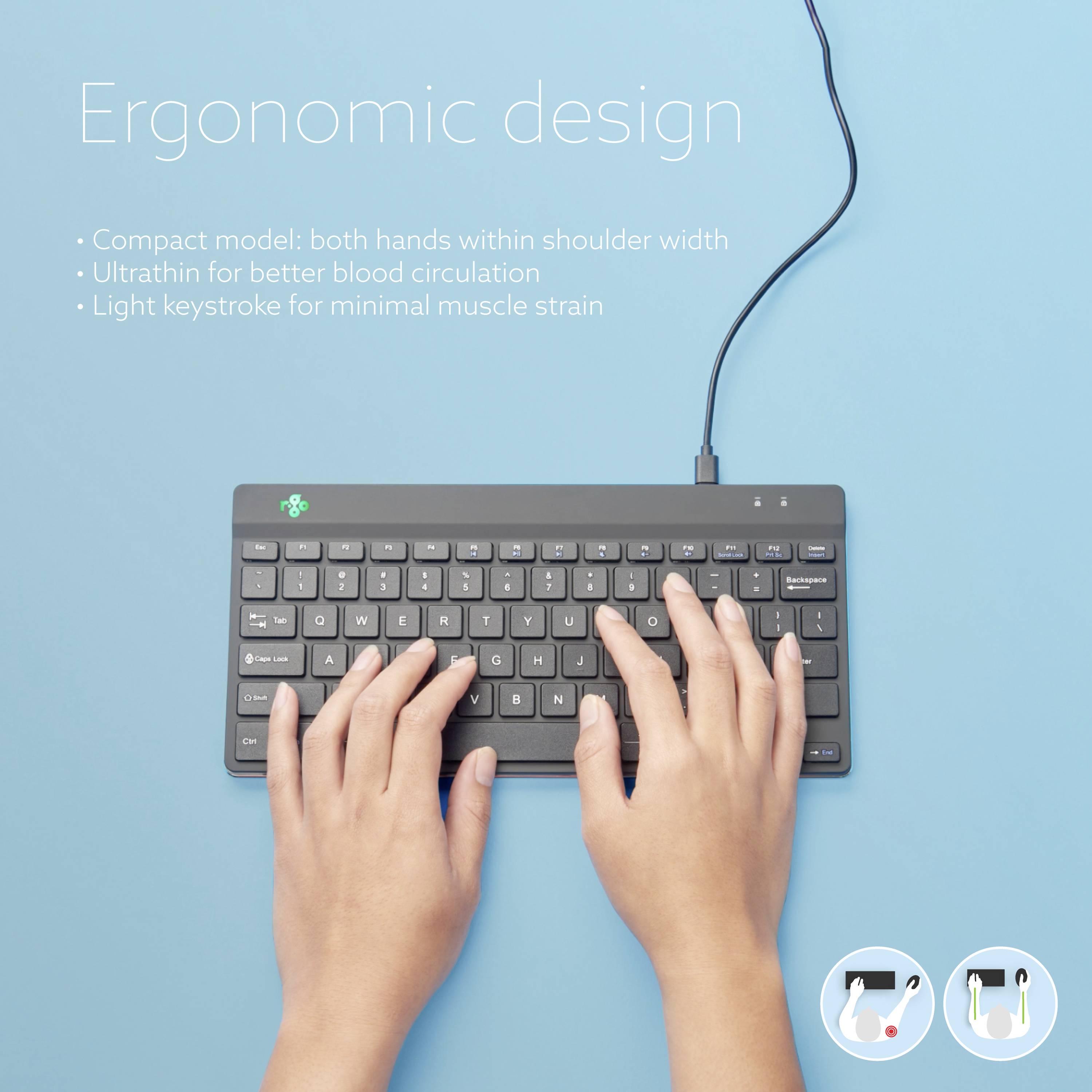 R-GO Tools Compact Break Kabelgebunden Tastatur US-Englisch, QWERTY Schwarz Ergonomisch