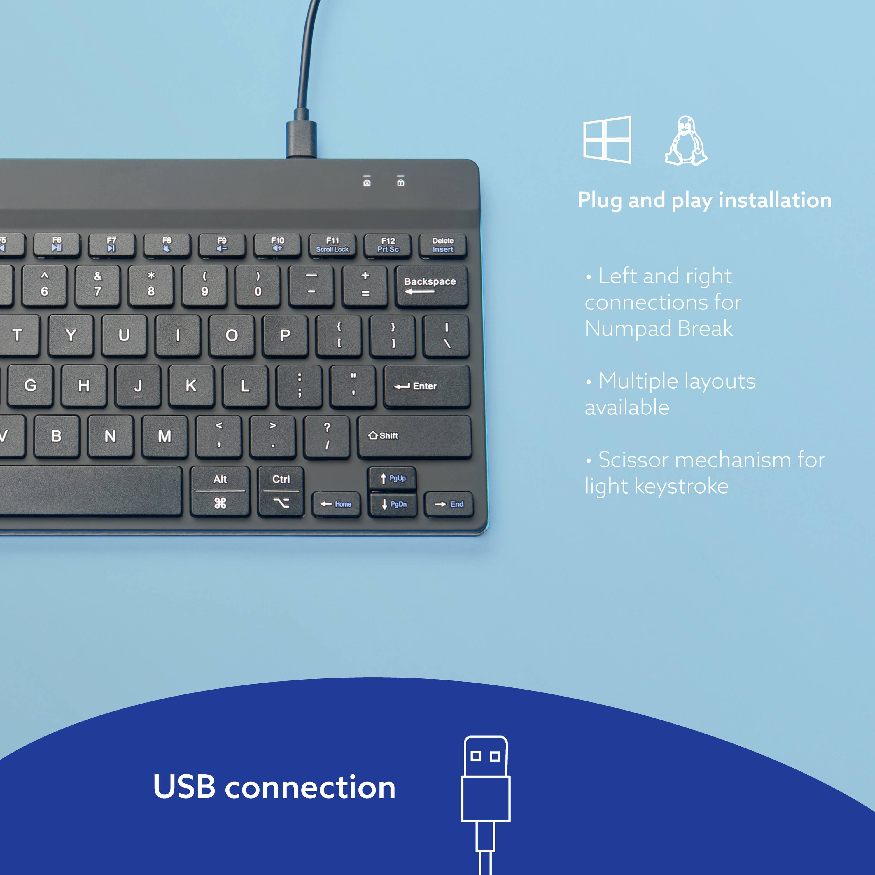 R-GO Tools Compact Break Kabelgebunden Tastatur US-Englisch, QWERTY Schwarz Ergonomisch