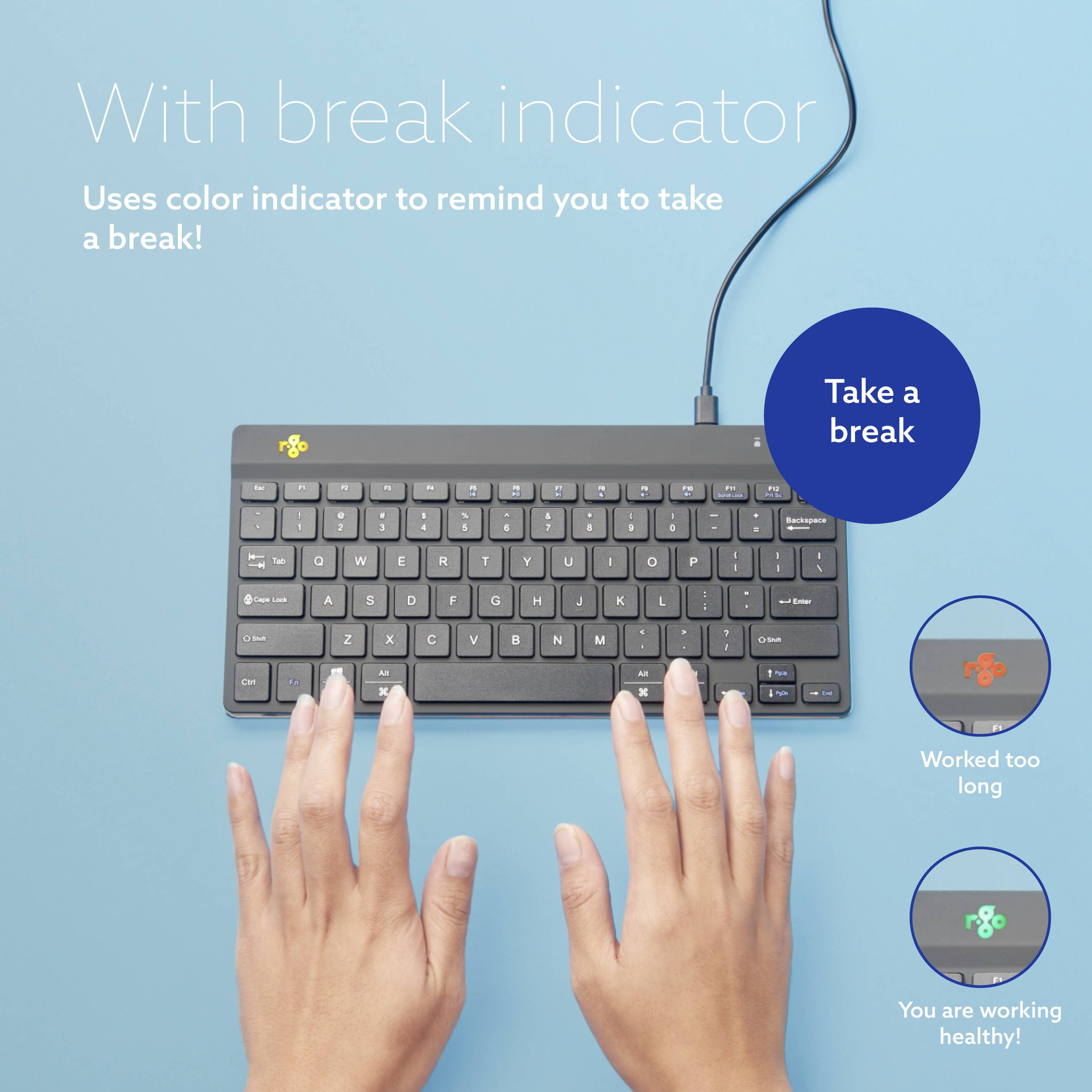 R-GO Tools Compact Break Kabelgebunden Tastatur US-Englisch, QWERTY Schwarz Ergonomisch