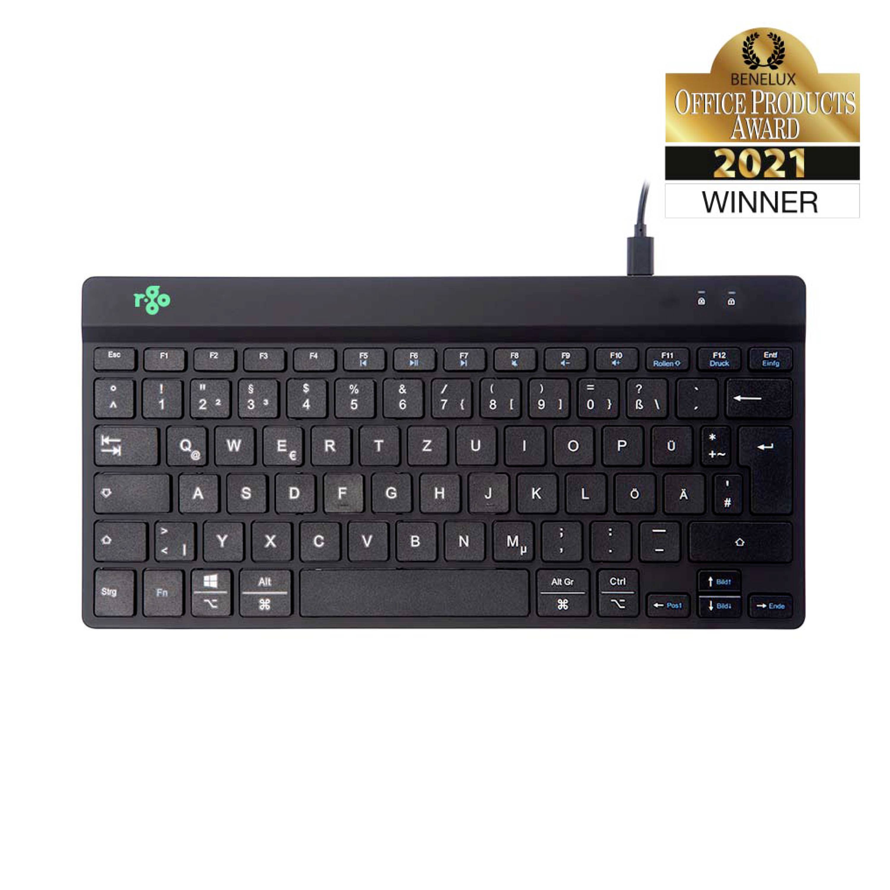 R-GO Tools Compact Break Kabelgebunden Tastatur Deutsch, QWERTZ Schwarz Ergonomisch
