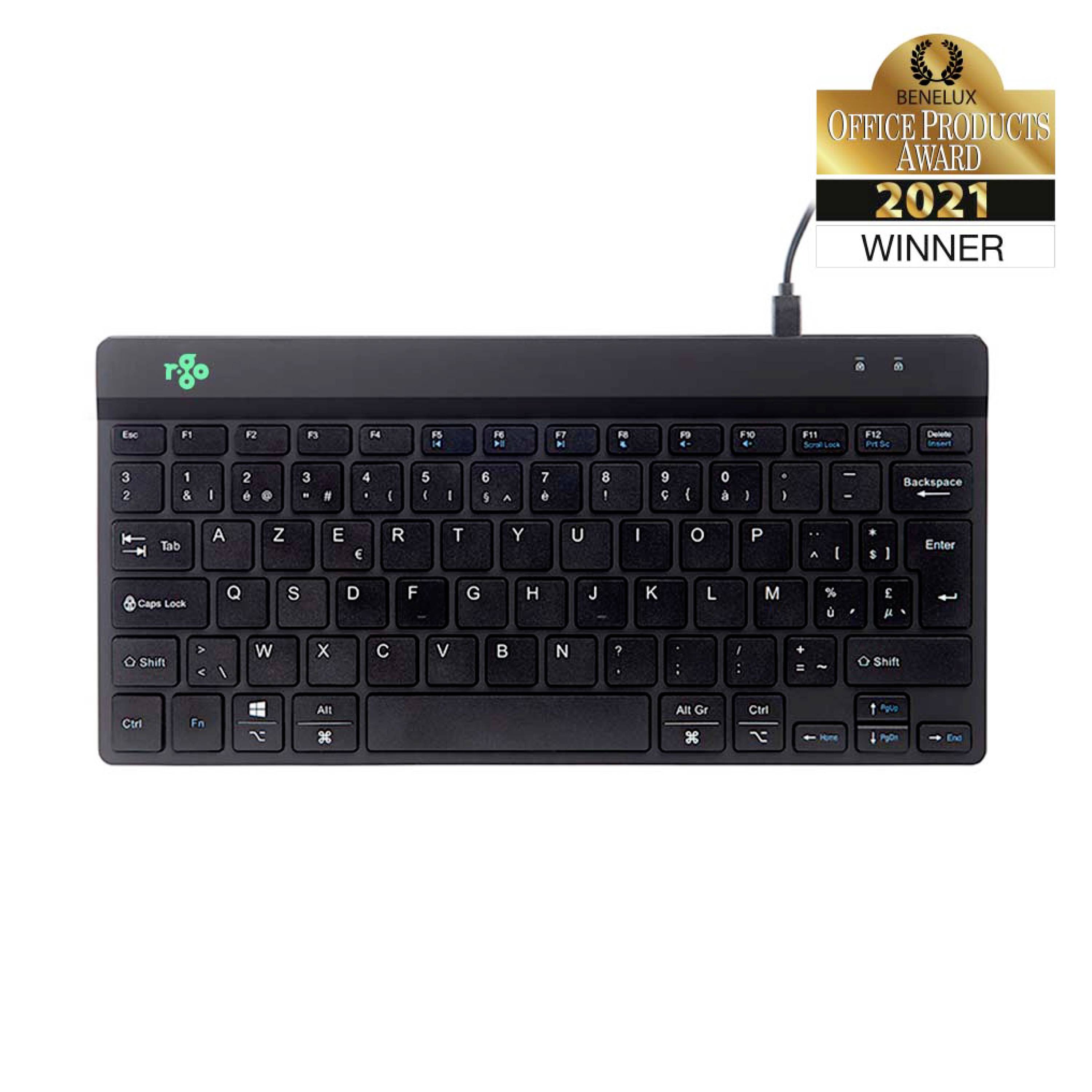 R-GO Tools Compact Break Tastatur Belgisch, AZERTY Schwarz Ergonomisch