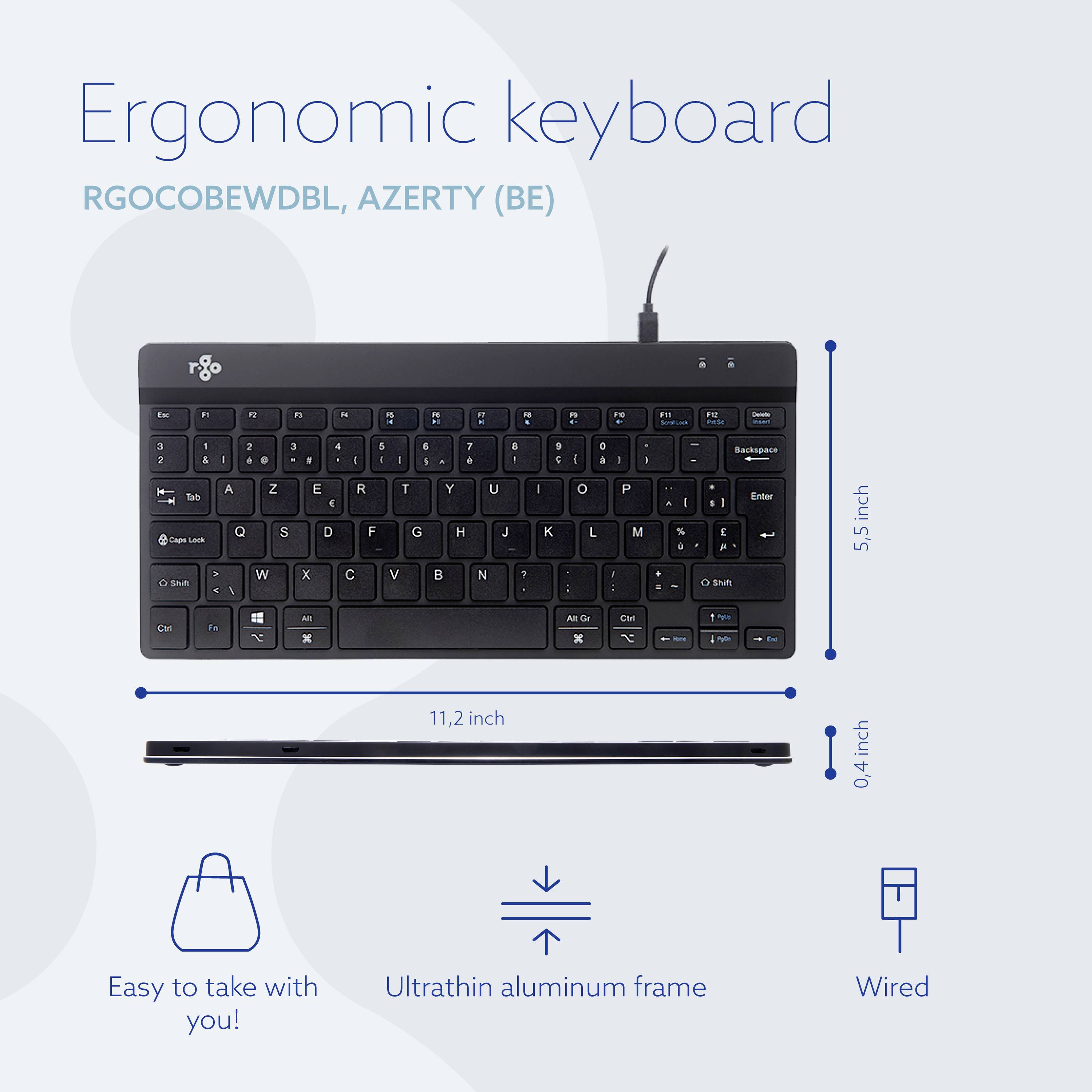 R-GO Tools Compact Break Tastatur Belgisch, AZERTY Schwarz Ergonomisch
