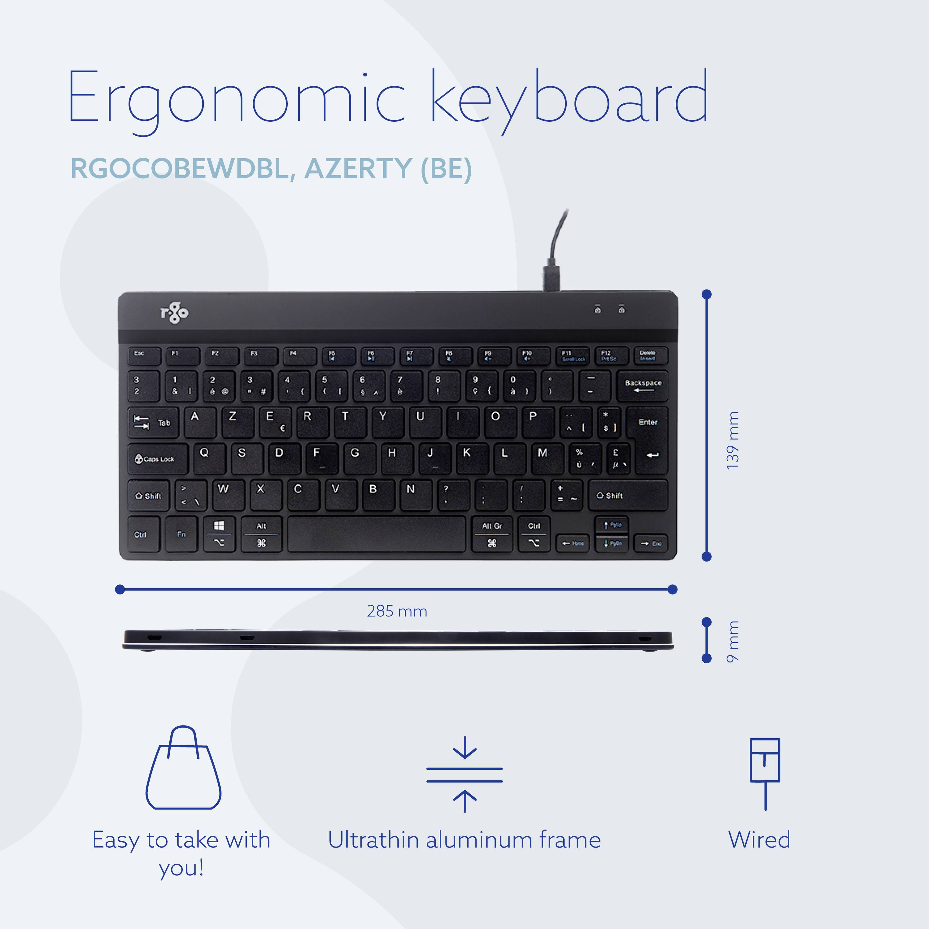 R-GO Tools Compact Break Tastatur Belgisch, AZERTY Schwarz Ergonomisch