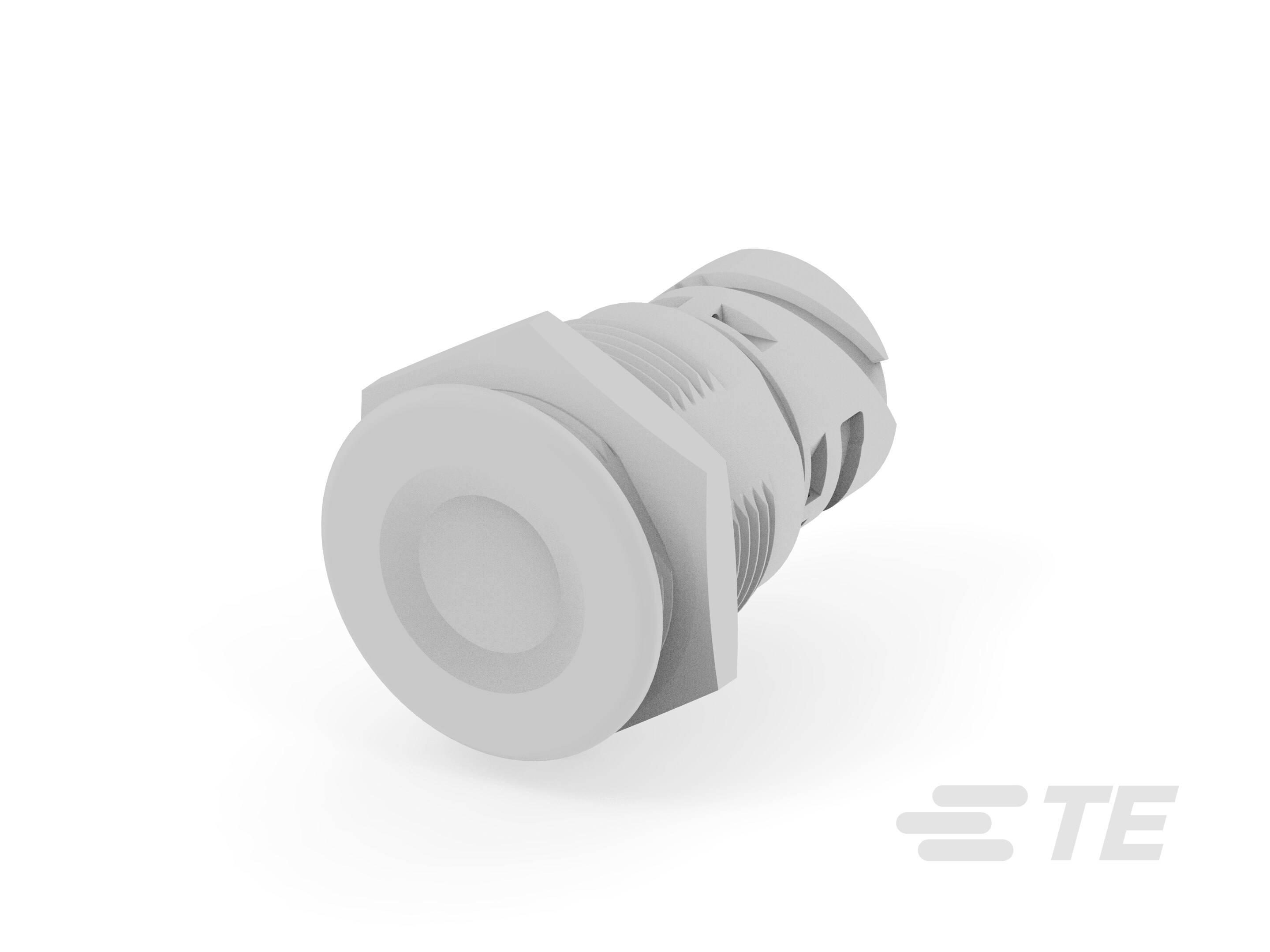 Industriekomponente: Kunststoffsteckverbinder mit sechseckigem Kopf und zylindrischem Anschluss, auf weißem Hintergrund dargestellt.