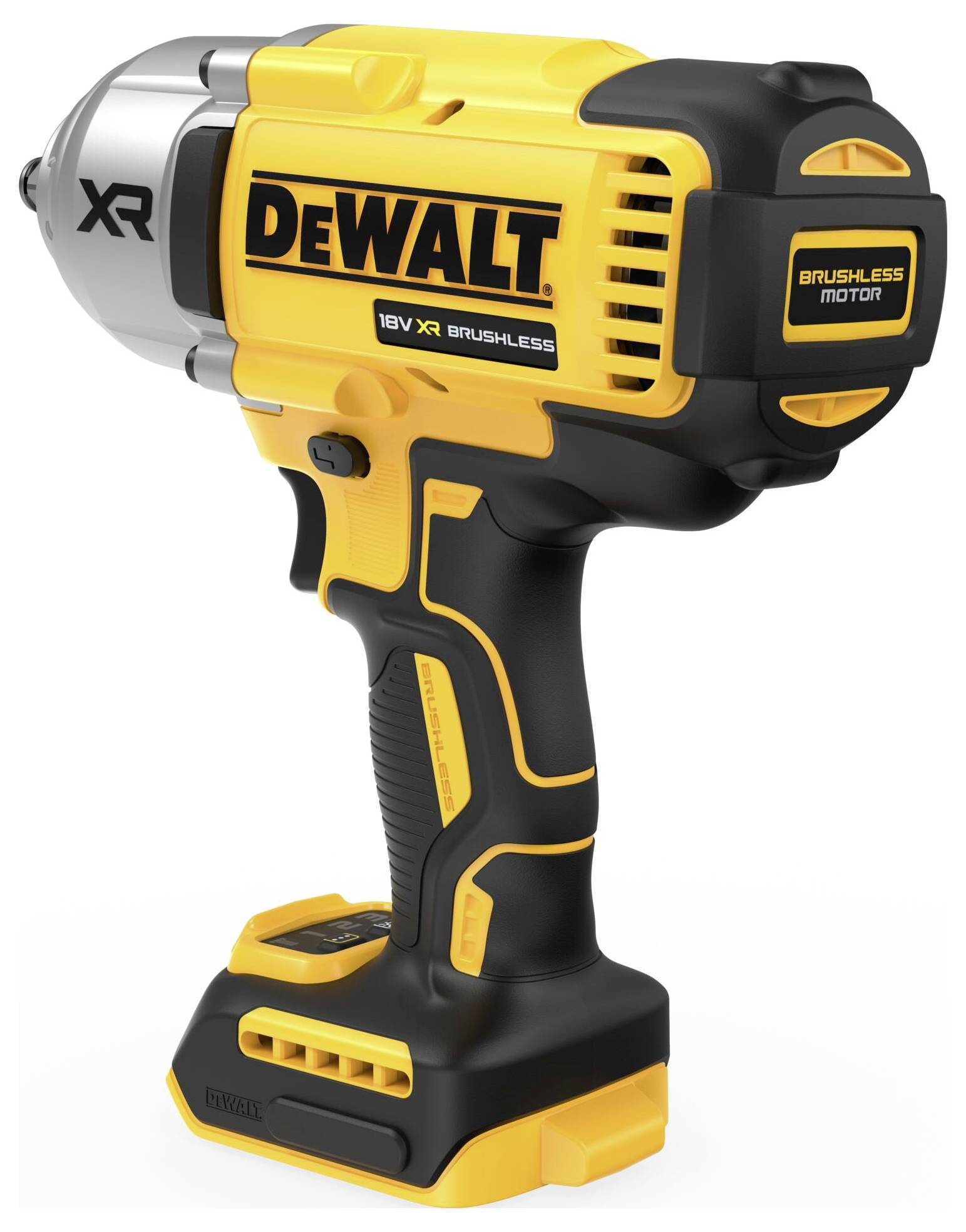 Akkuschrauber der Marke DeWalt in Gelb und Schwarz mit Brushless-Motor. Modell '18V XR'.