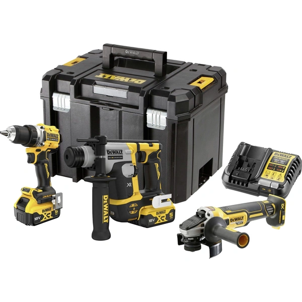 DEWALT DCK355P2T-QW Akku-Bohrschrauber, Akku-Bohrhammer, Akku-Winkelschleifer 18V 5Ah Li-Ion inkl. Akku, inkl. 2. Akku, inkl DEWALT DCK355P2T-QW Akku-Bohrschrauber, Akku-Bohrhammer, Akku-Winkelschleifer 18V 5Ah Li-Ion inkl. Akku, inkl. 2. Akku, inkl