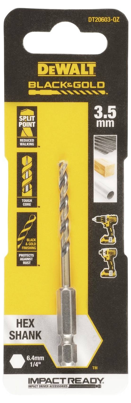 DEWALT DT20603-QZ HSS-G Metall-Spiralbohrer 1 Stück 3.5 mm Gesamtlänge 76 mm korrosionsgeschützt S
