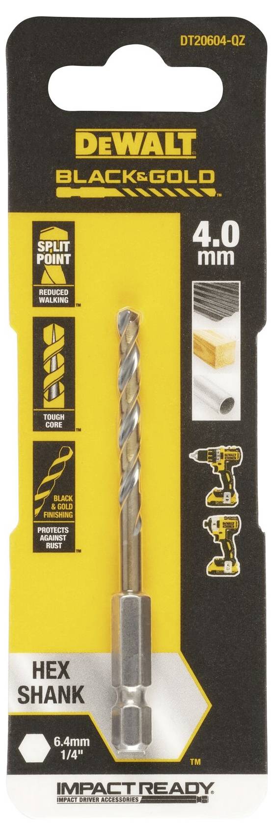 DEWALT DT20604-QZ HSS-G Metall-Spiralbohrer 1 Stück 4mm Gesamtlänge 80mm korrosionsgeschützt Sechskant 1St.