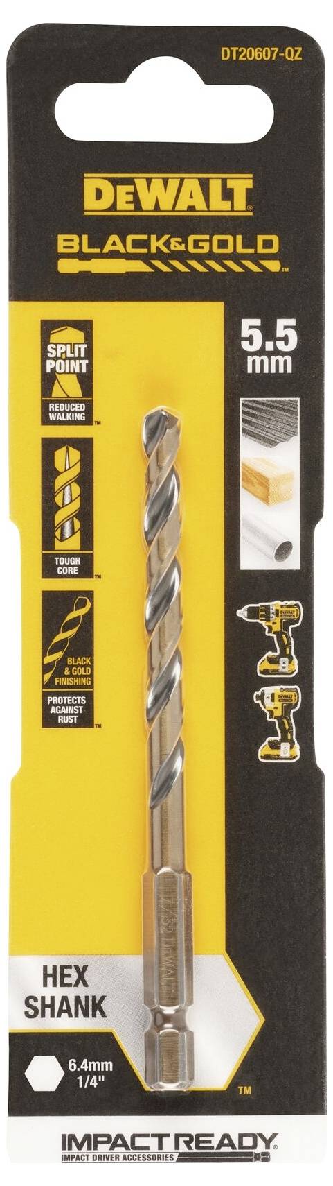 DEWALT DT20607-QZ HSS-G Metall-Spiralbohrer 1 Stück 5.5mm Gesamtlänge 98mm korrosionsgeschützt Sechskant 1St.