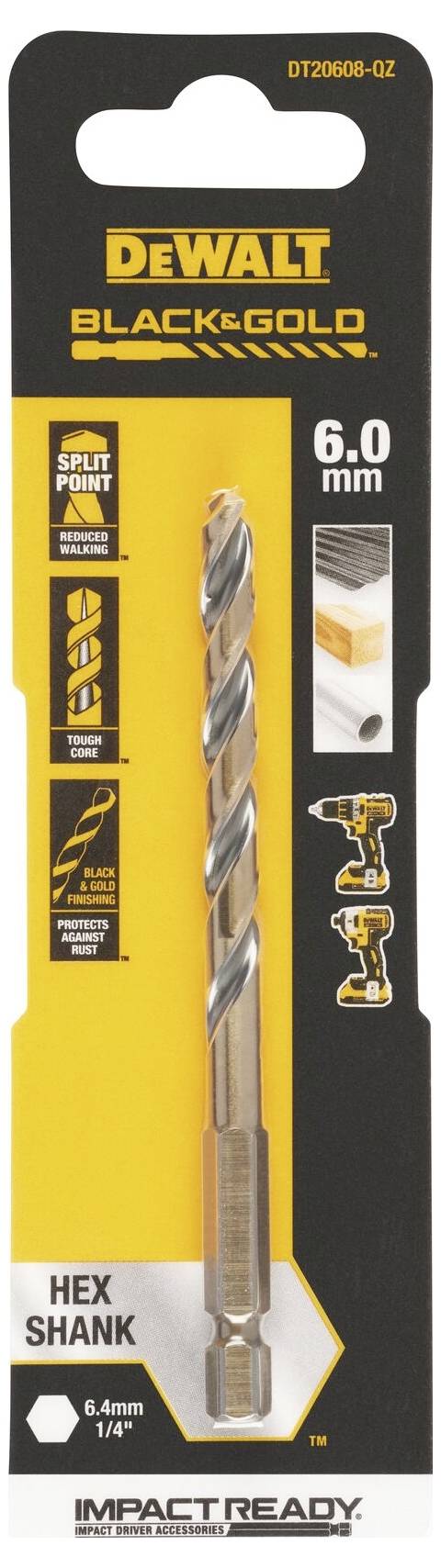 DEWALT DT20608-QZ HSS-G Metall-Spiralbohrer 1 Stück 6mm Gesamtlänge 102mm korrosionsgeschützt Sechskant 1St.