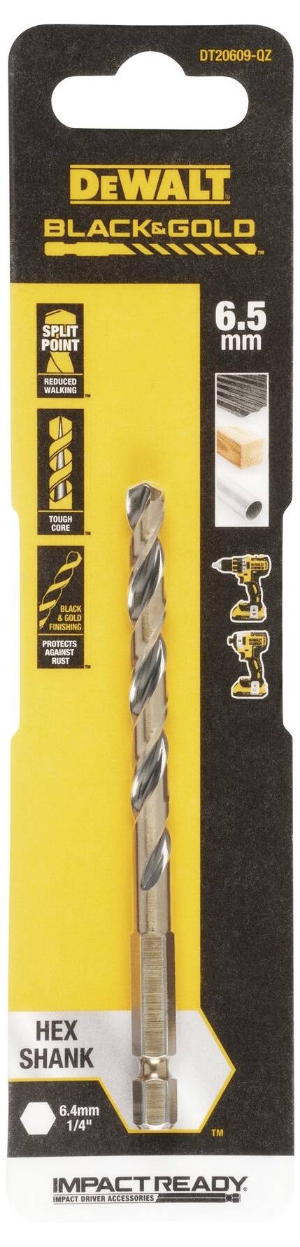 DEWALT DT20609-QZ HSS-G Metall-Spiralbohrer 1 Stück 6.5mm Gesamtlänge 105mm korrosionsgeschützt Sechskant 1St.