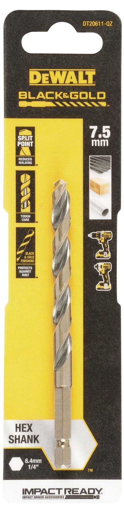 DEWALT DT20611-QZ HSS-G Metall-Spiralbohrer 1 Stück 7.5mm Gesamtlänge 114mm korrosionsgeschützt Sechskant 1St.