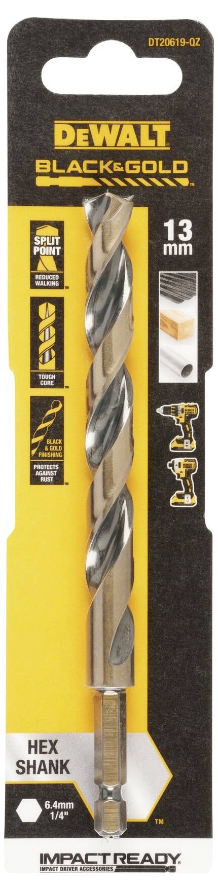 DEWALT DT20619-QZ HSS-G Metall-Spiralbohrer 1 Stück 13mm Gesamtlänge 145mm korrosionsgeschützt Sechskant 1St.